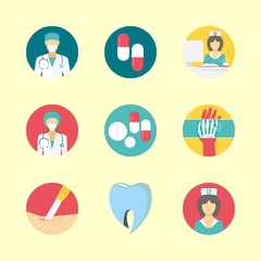 Fototapeta premium hospital vector icons set. pills, surgery, x ray and surgeon in this set
