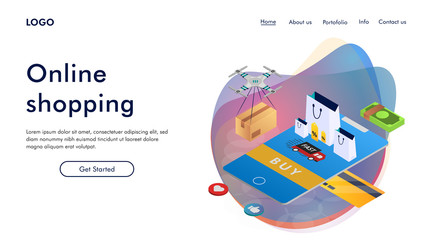 Landing page template of Online Shopping. Modern isometric design concept of web page design for website and mobile website. Easy to edit and customize. Vector illustration