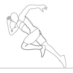 Continuous one line drawing of athlete running