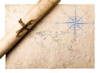 old paper texture with compass and map