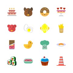 eat vector icons set. cupcake, squirrel, cone and sushi in this set