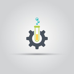 Gear and test tube isolated vector icon