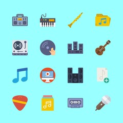 music vector icons set. musical note, guitar pick, music folder and radio in this set