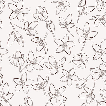 Vintage seamless pattern with hand-drawn blossom flowers. Hand-drawn contour lines and strokes. © j_bunina