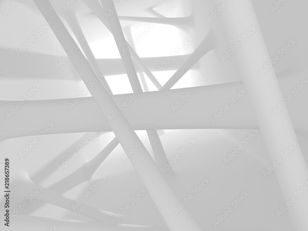 Poster Abstract of futuristic architectural structure with sun light cast the shadow on wall and floor,White smooth design space. 3D rendering