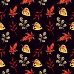 Autumn leaves pattern. Watercolor leaves. Autumn illustration.