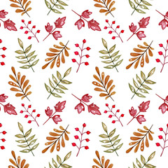 Autumn leaves pattern. Watercolor leaves. Autumn illustration.