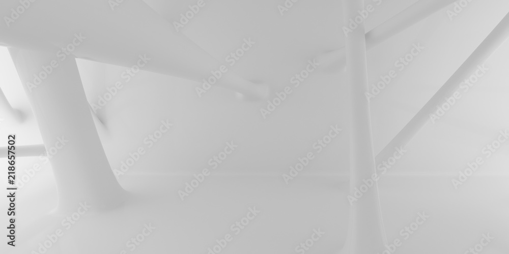 Poster Abstract of futuristic architectural structure with sun light cast the shadow on wall and floor,White smooth design space. 3D rendering