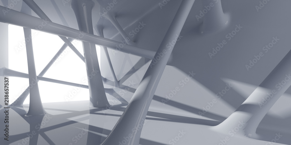 Aufkleber Abstract of futuristic architectural structure with sun light cast the shadow on wall and floor,White smooth design space. 3D rendering