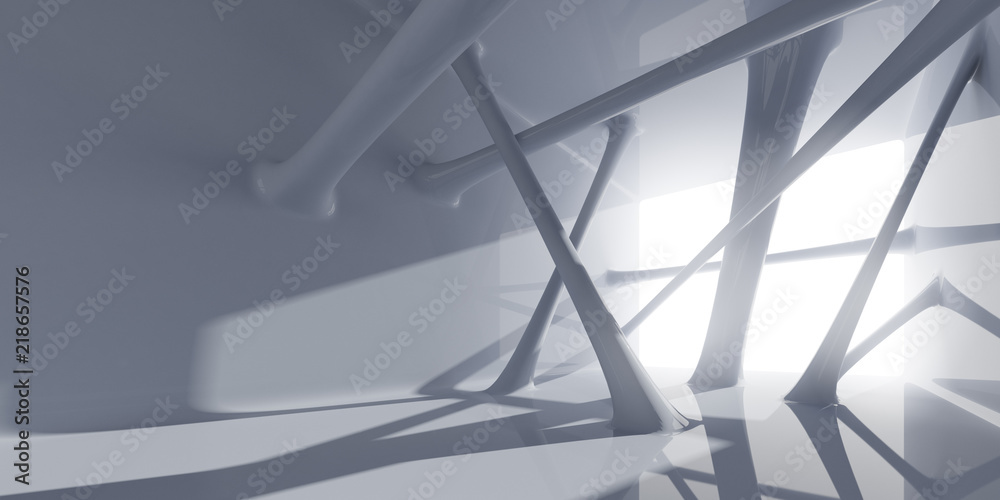 Poster Abstract of futuristic architectural structure with sun light cast the shadow on wall and floor,White smooth design space. 3D rendering