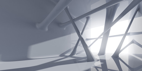 Abstract of futuristic architectural structure with sun light cast the shadow on wall and floor,White smooth design space. 3D rendering