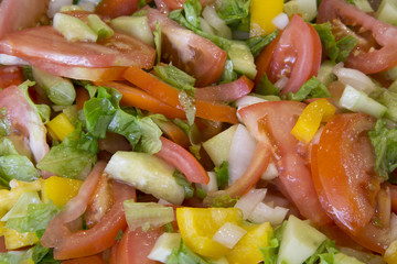 Vegetarian tomato, cucumber and pepper salad.