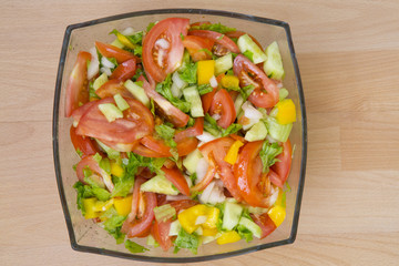Vegetarian tomato, cucumber and pepper salad.