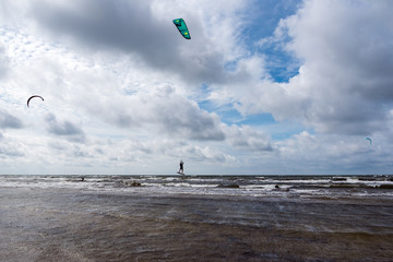 Kite boarding in Baltic sea next to Liepaja.
