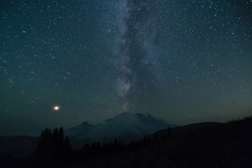 Mount Rainier at Night with Mliky way in Washington