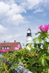 Portland Head Lighthouse with flowers