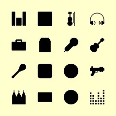 music vector icons set. sound system, violin, headphones and spanish guitar in this set