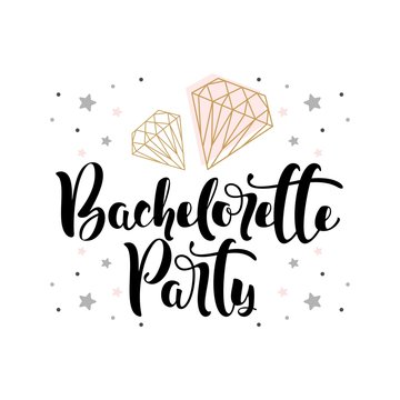 Lettering "Bachelorette Party" with hand-drawn beautiful  vector illustration