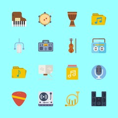 music vector icons set. sound system, drum, radio and turntable in this set