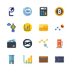 economy vector icons set. shopping cart, calculator, bank logo and wallet in this set