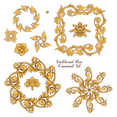 Set of elements of traditional Thai ornament. Stock illustration