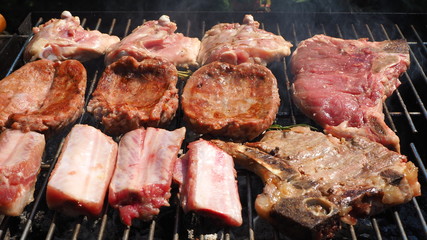 Roasted Juicy meat cooked over the coals on a barbecue