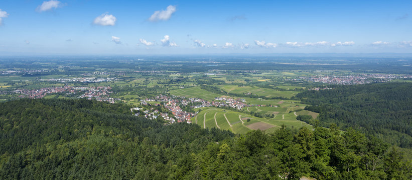 View over the Black Forest to the vineyards of the village Varnhalt near Baden Baden, Germany