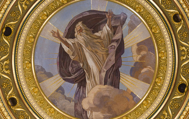 religious painting of God on top of dome in St. Stephen's Basilica, Budapest