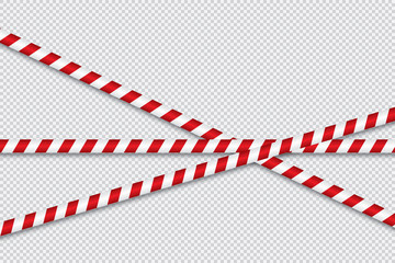 Red and white lines of barrier tape. The pole guard protects against the lack of input. Red and white barricade on a transparent background. Realistic red and white danger tape.