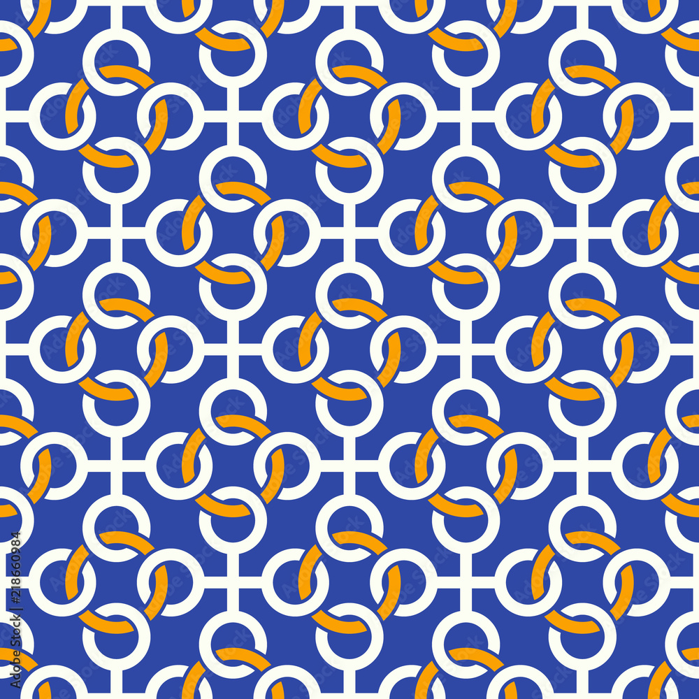 Poster seamless pattern with a pattern of connected rings. continuous chain of shapes.