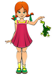 Naughty girl caught frogs.