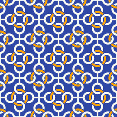 Seamless pattern with a pattern of connected rings. Continuous chain of shapes.