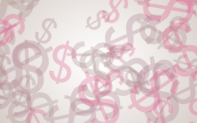 Multicolored translucent dollar signs on white background. Orange tones. 3D illustration
