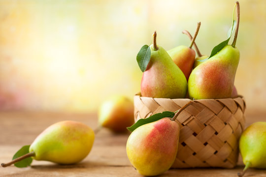 Fresh pears in basket
