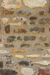 Old brick wall, background of bricks, stone masonry test with cement, blank for designer, pattern in a vintage style