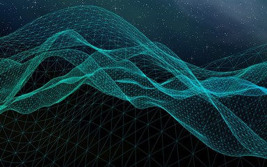 Abstract landscape on a dark background. Cyberspace grid. Hi-tech network. Outer space. Starry outer space texture. 3D illustration