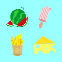 food vector icons set. watermelon, ice cream, cheese and chips in this set