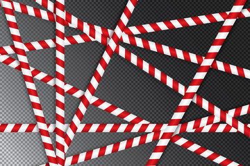 Obraz premium Red and white lines of barrier tape. The pole guard protects against the lack of input. Red and white barricade on a transparent background. Realistic red and white danger tape.
