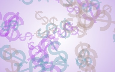 Multicolored translucent dollar signs on white background. Red tones. 3D illustration