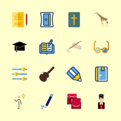 school vector icons set. reading glasses, pencil, school bag for girl and sharpener in this set