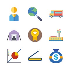 business vector icons set. van, medal, airport and tent in this set