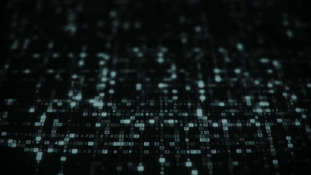 Hexadecimal digital code symbols. Dolly shot. Futuristic big data information technology concept. Seamless loop animation 4k (4096x2304)
