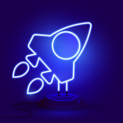 Rocket . Launching spaceship . Night bright advertisement. Vector illustration