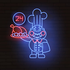 Master Chef neon sign, bright signboard. Cook logo