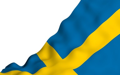 The flag of Sweden. Official state symbol of the Kingdom of Sweden. A blue field with a yellow Scandinavian cross that extends to the edges of the flag. 3d illustration