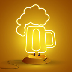 Neon sign of beer, bright signboard, light banner. Beer house logo, emblem and symbol.