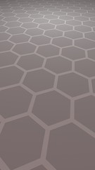 Honeycomb with color lighting, on a gray background. Perspective view on polygon look like honeycomb. Isometric geometry. Vertical image orientation. 3D illustration