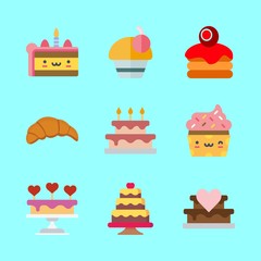 cake vector icons set. kruassan, cupcake, crepe and wedding cake in this set