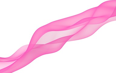 Abstract pink wave. Raster air background. Bright pink ribbon on white background. Pink scarf. Abstract smoke. 3D illustration