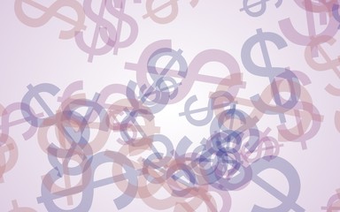 Multicolored translucent dollar signs on white background. Red tones. 3D illustration